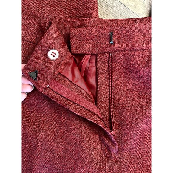 Vintage Le Suit Red Herringbone Tweed Pleated Trousers Women Sz 14 - Picture 4 of 5
